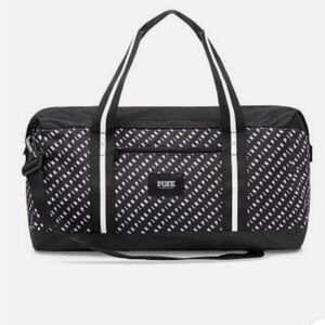 Pink by Victoria's Secret Black White Logo Large Duffel Gym Bag Detachable Strap